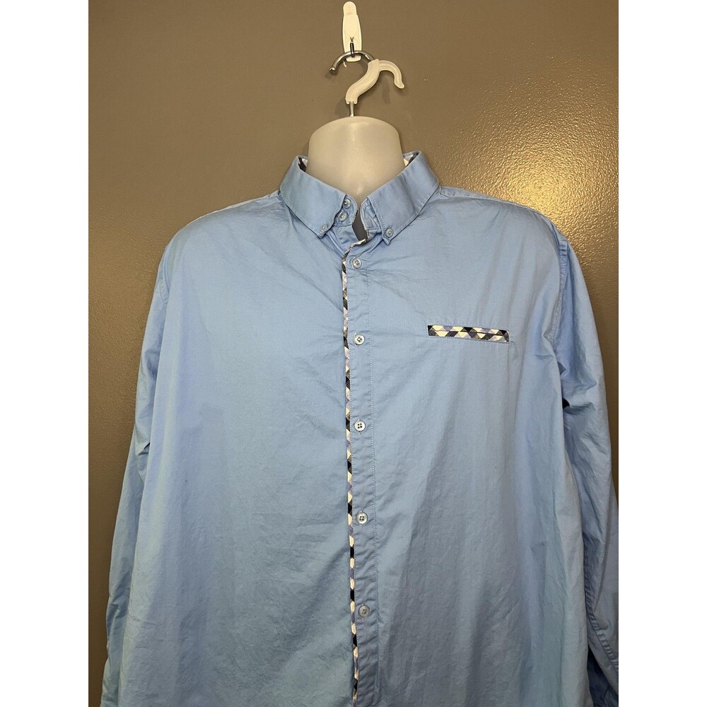 HOTOUCH Shirt Mens 2XL Blue Trim Chest Pocket Long Sleeve Button Down Casual